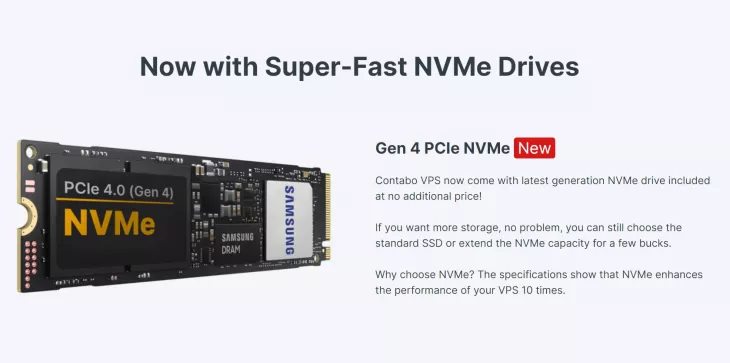 virtual private servers, Contabo installs brand-new NVMe disks