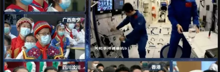 Astronauts aboard the future Chinese orbiting station module give a lecture from space